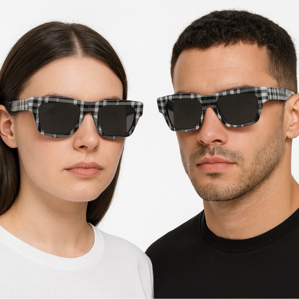 BURBERRY BE4360 Ernest Black White Check Plaid Unisex Sunglasses